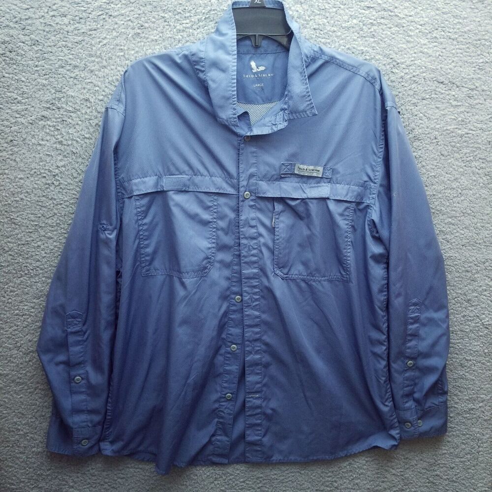 Field & Stream L Vented Solid Blue Button-Down Shirt 49.75" 29.75" 24.75"